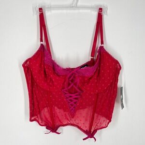 INC International Concepts Red Polka Dot Lace Up Mesh Bustier Top XL New